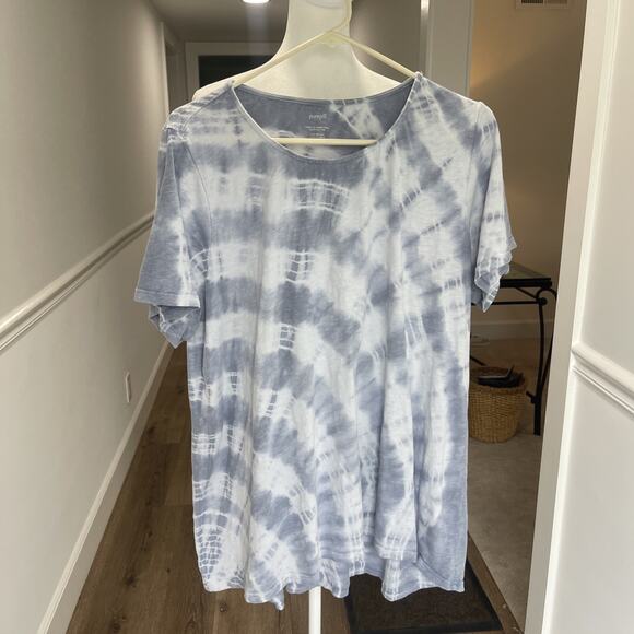 J Jill Pure Jill Shirt SZ 1X Gray White Scoop Neck Elliptical Tie Dye Tee Cotton - Picture 1 of 9